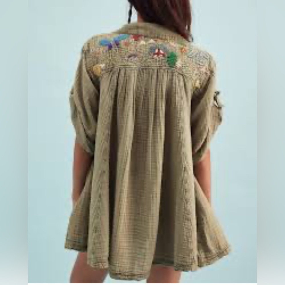 NWT FREE PEOPLE Tracking Trails Shirt Dress M Olive Branch - Picture 4 of 9